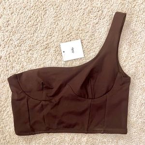 Adika One Shoulder Bustier Crop Top Brown Size S